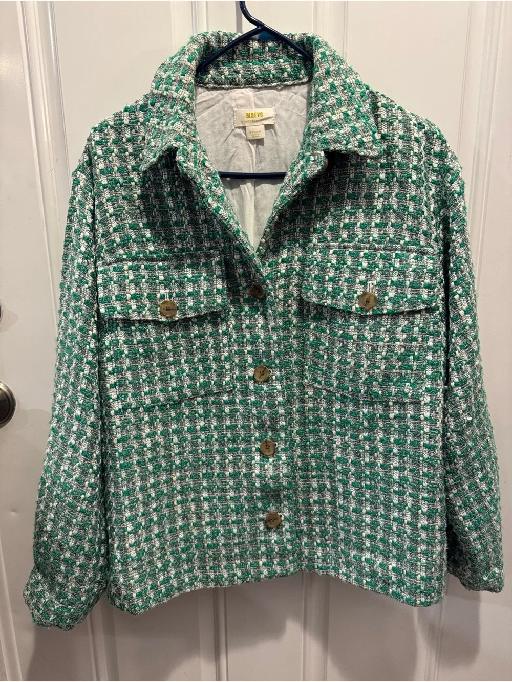 Anthropologie x Maeve Green White Tweed Button-Front Jacket Shacket $138.00 - Picture 9 of 15